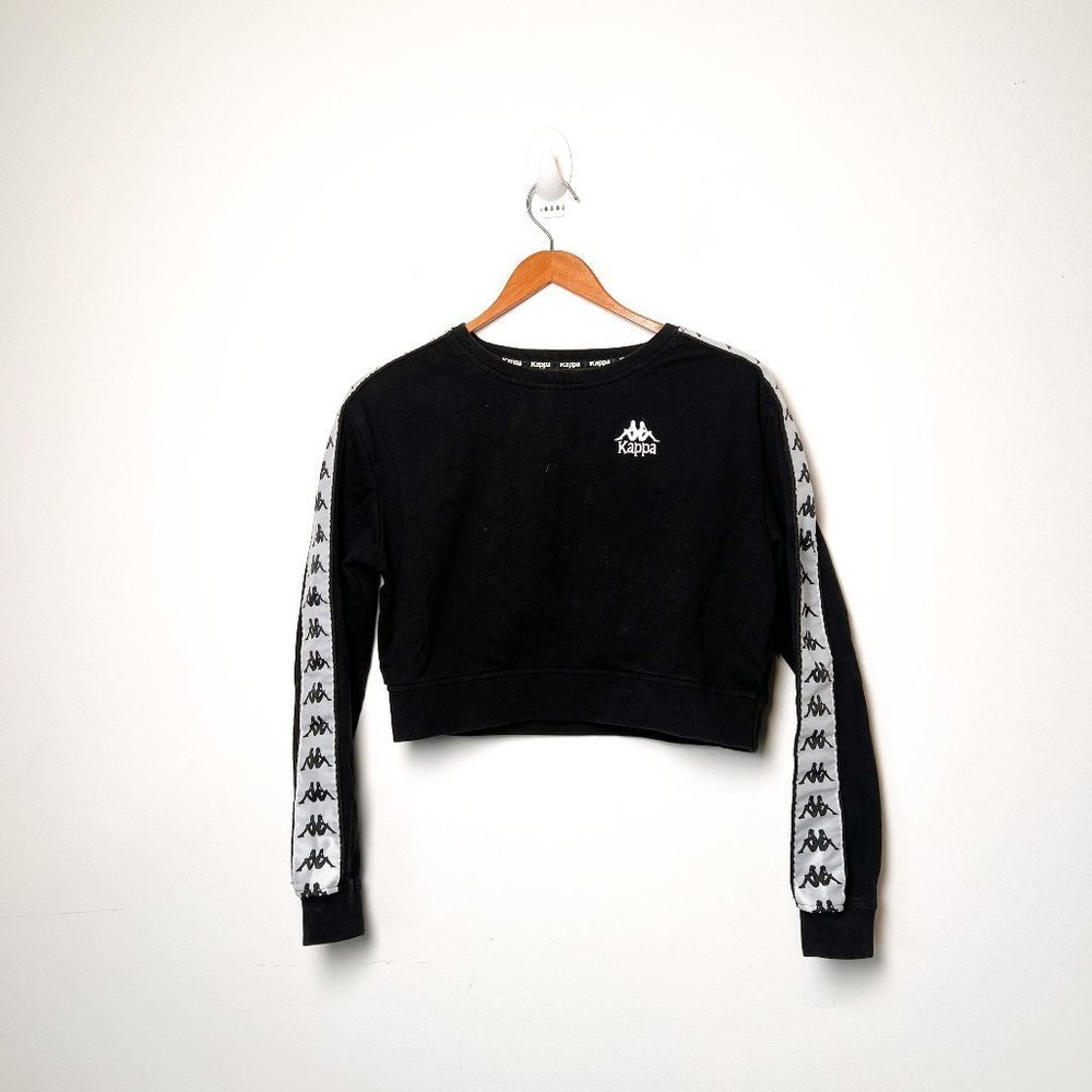 Kappa Cropped Graphic Retro Long Sleeve 90s Black Top